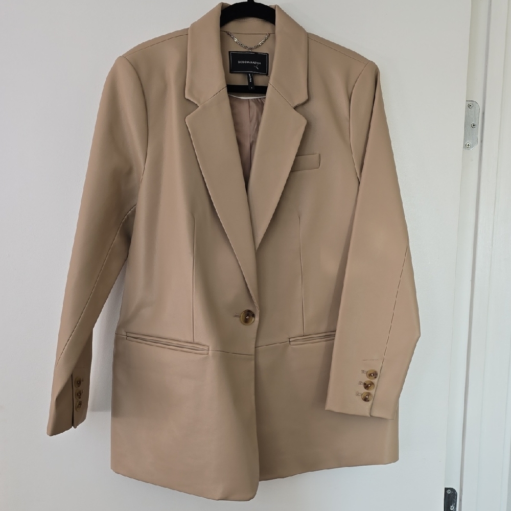 BCBGMaxAzria Tan Leather Blazer with Button Accents